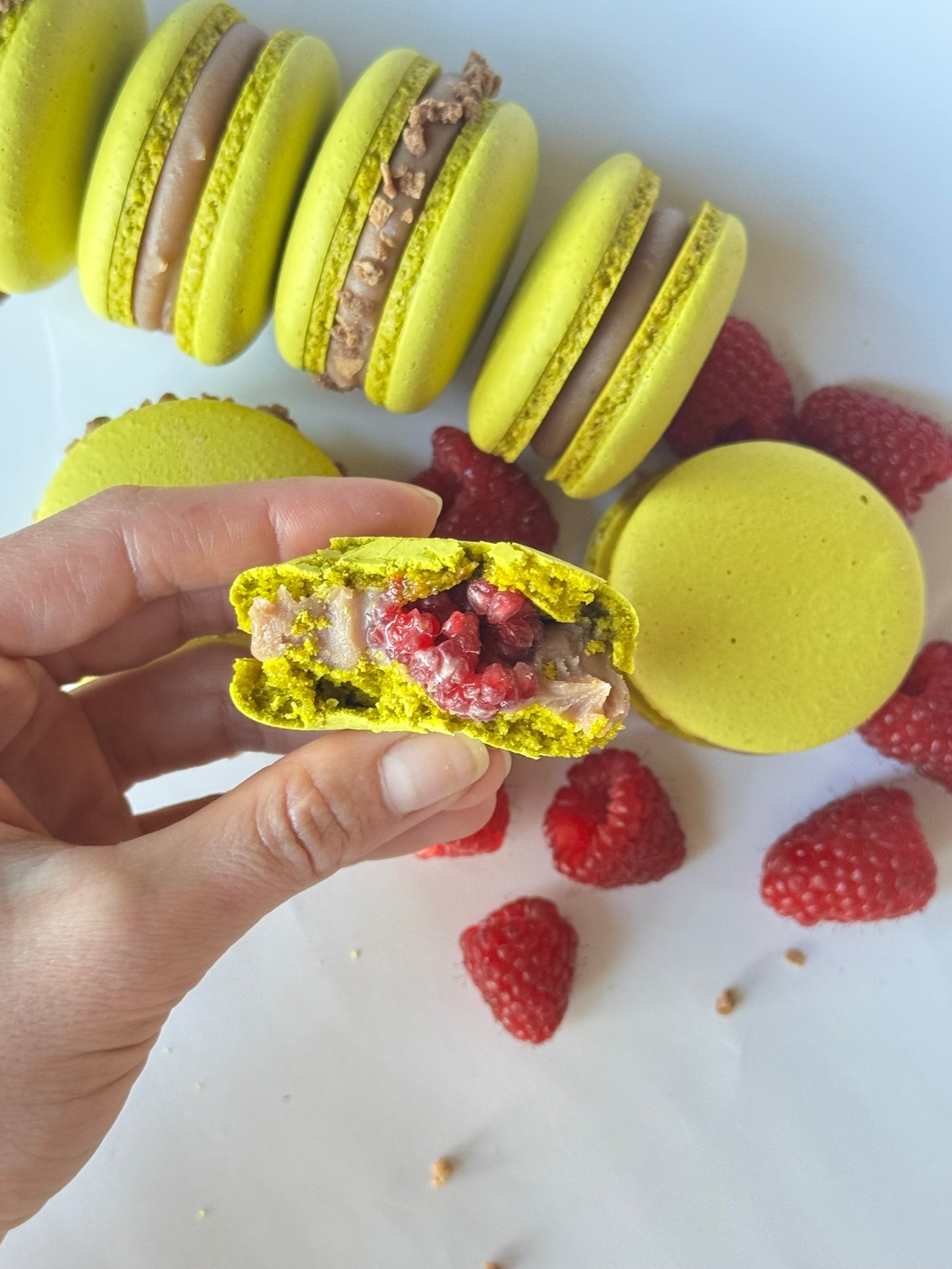 Pistachio Raspberry Macarons